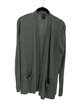 GAP Women's  Linen-Blend Open Front Cardigan green Size Medium